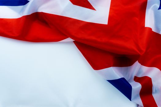 Flag of UK, British flag, close up. Top view, copy space for text.