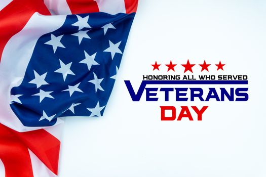 Happy Veterans Day with American flags on white background.