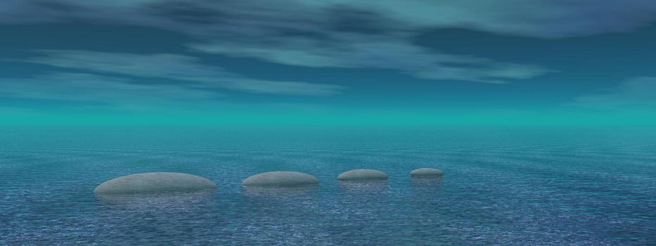 beautiful meditation landscape on the ocean and stone - 3d rendering