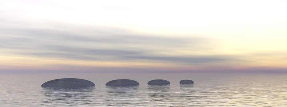 beautiful meditation landscape on the ocean and stone - 3d rendering