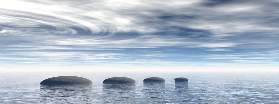 beautiful meditation landscape on the ocean and stone - 3d rendering