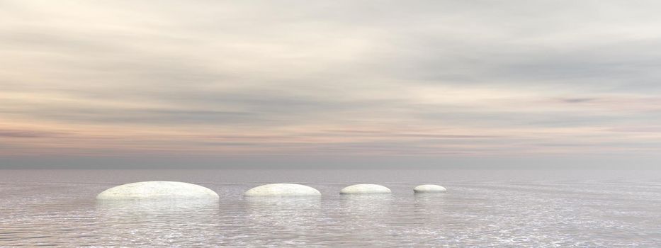 beautiful meditation landscape on the ocean and stone - 3d rendering