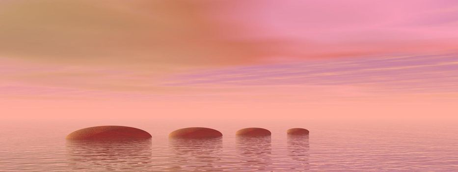 beautiful meditation landscape on the ocean and stone - 3d rendering