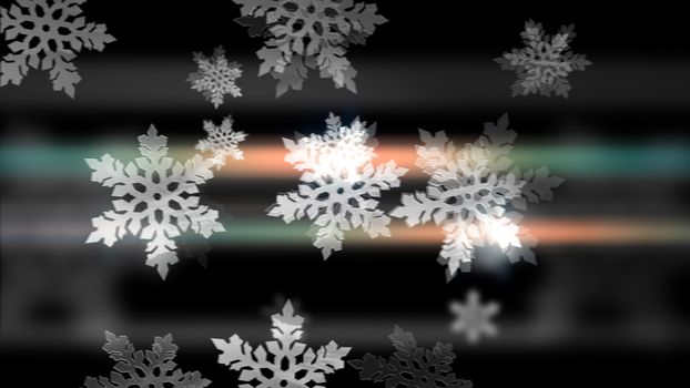 Merry Christmas! Happy New Year! White snowflakes animation on the black backdrop. 