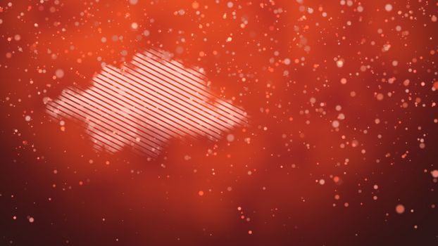 2d illustration with a striped cloud on a red background and falling particles. Pattern with copy text.