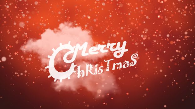 Merry Christmas text on red background with a white cloud and snow falling.