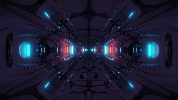 futuristix sci-fi alien space ship hangar tunnel corridor with nice reflections 3d illustration 3d rendering background wallpaper,