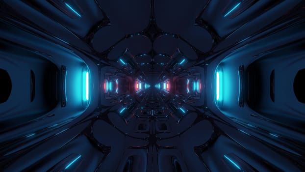 futuristix sci-fi alien space ship hangar tunnel corridor with nice reflections 3d illustration 3d rendering background wallpaper,