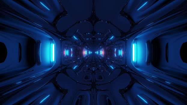 futuristix sci-fi alien space ship hangar tunnel corridor with nice reflections 3d illustration 3d rendering background wallpaper,