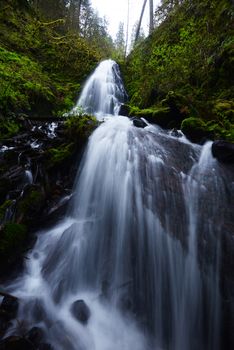 Small cascades of Fairy Falls in Columbia Gorge Oregon