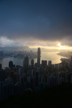 Hong kong sunrise scene from the peak