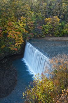 Autumn scene with a dam near Tohoku, Japan