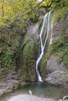 Orekhovsky waterfall is a tourist attraction near the city of Sochi, Russia. Clear day 29 October 2019.