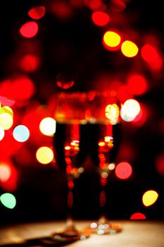 Flutes of champagne bokeh lights New year celebration concept