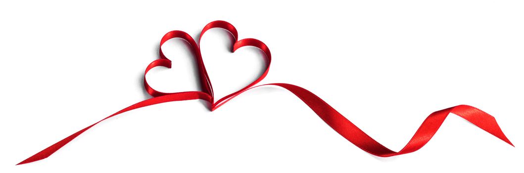 Red heart shaped ribbon isolated on white background Valentines day design