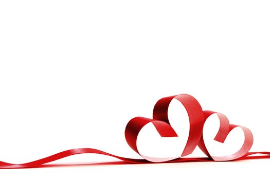 Red heart shaped ribbon isolated on white background Valentines day design