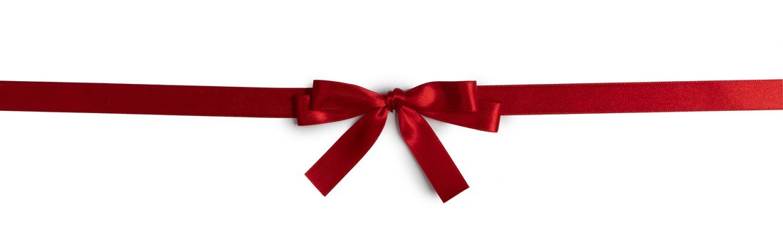 Elegant satin red ribbon bow isolated on white background