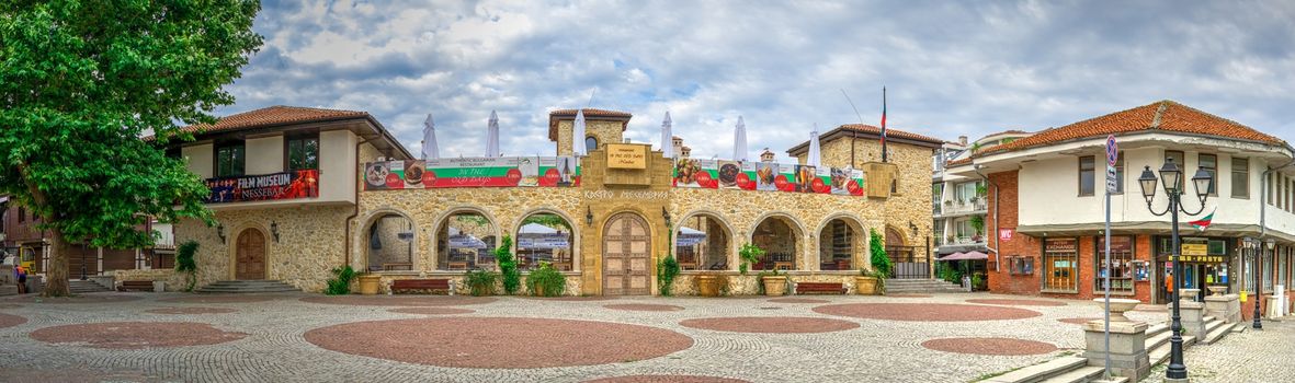 Nessebar, Bulgaria – 07.10.2019.  Mesembria Square in the old town of Nessebar, Bulgaria, on a cloudy summer morning