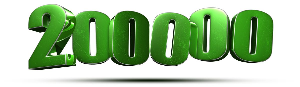 200,000 numbers green 3d rendering on white background.(with Clipping Path).