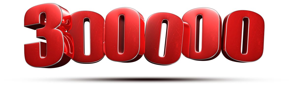 300000 numbers red 3d rendering on white background.(with Clipping Path).
