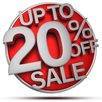 Up to 20% off sale 3d rendering on white background.(with Clipping Path).