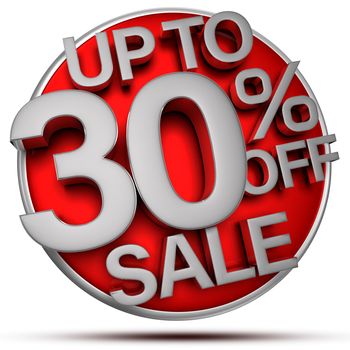 Up to 30% off sale 3d rendering on white background.(with Clipping Path).