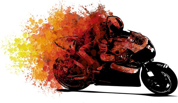 Artistic stylized motorcycle racer in motion. illustration