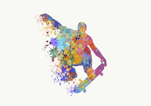 Skateboarder doing a jumping trick, low poly  illustration.