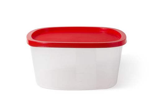 Plastic boxe with red lid Isolated on a white background with clipping paths with shadow and without shadow.