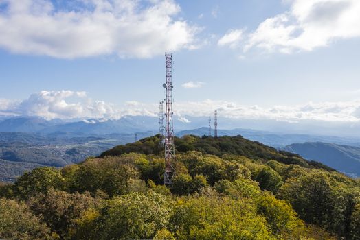 View of the Caucasus mountains from the observation deck from mount Akhun, near the city of Sochi, Russia. 2 November 2019.