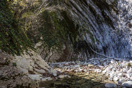 The Kuapse river in the Mamedov gorge is a tourist route. Landmark Lazarevsky district of Sochi, Russia. 4 November 2019.