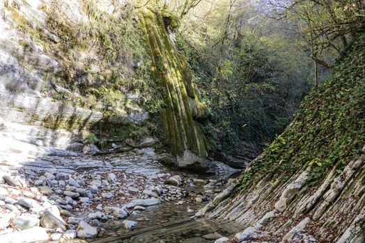 The Kuapse river in the Mamedov gorge is a tourist route. Landmark Lazarevsky district of Sochi, Russia. 4 November 2019.