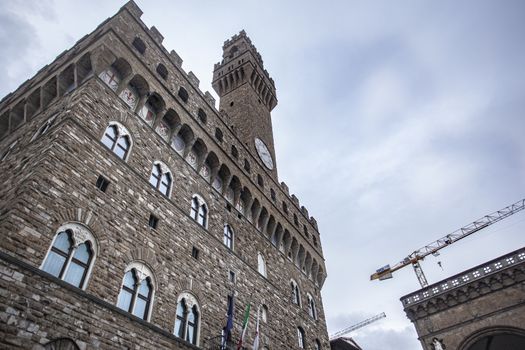 Palazzo Vecchio in Florence during a Winter and Cloudy day