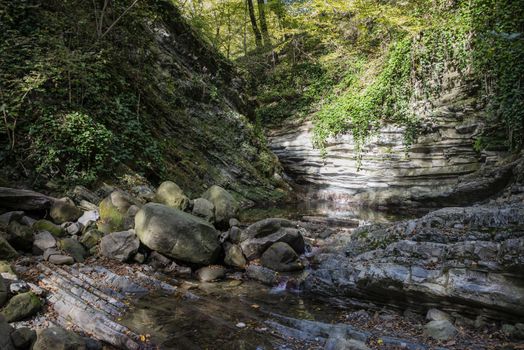 Svirskoye gorge in autumn is a landmark of Lazarevsky district of Sochi, Russia. 5 November 2019.