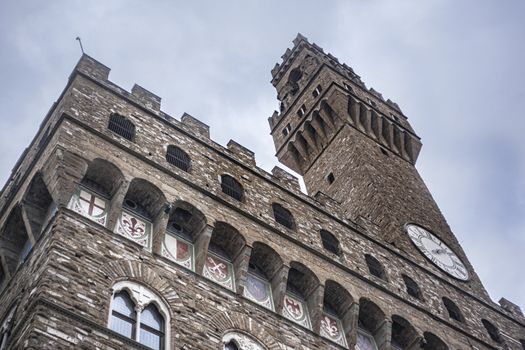 Palazzo Vecchio in Florence during a Winter and Cloudy day