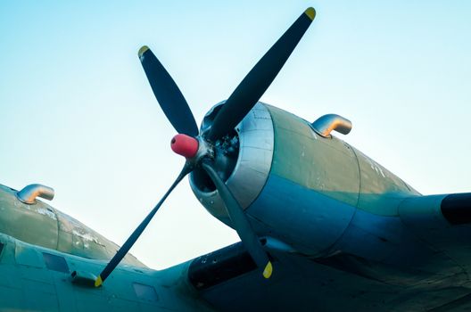 propeller blades of an old vintage cargo plane close up