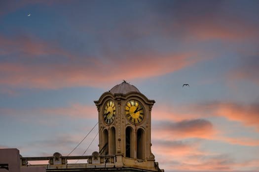 An Old Bell and Clock Tower at Dusk