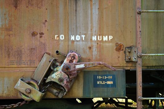 Do Not Hump Painted on Old Rusty Train