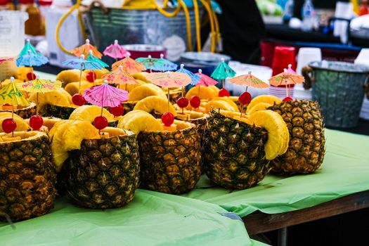 Tropical Pineapple Drinks at a Night Market