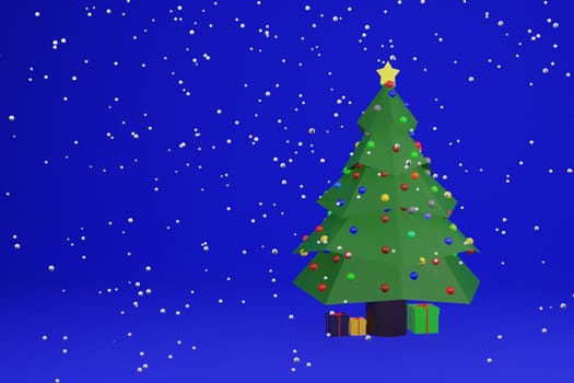 snow falling on the Christmas tree. Christmas concept