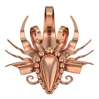 Abstract floral bronze decoration 3D render illustration isolated on white background