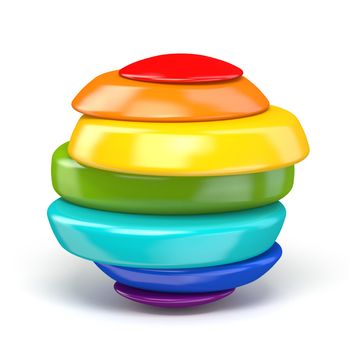 Sliced rainbow colored ball 3D render illustration isolated on white background