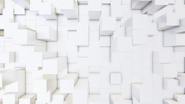 Abstract 3D illustration of white cubes background. Random displacement. Good background