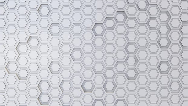 Abstract 3D illustration of hexagons background. Random displacement. Good background