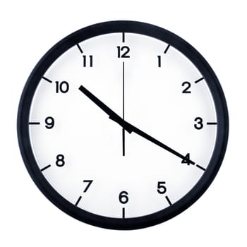 Classic analog clock pointing at ten twenty, isolated on white background.