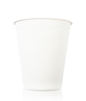 Nature cup from bagasse for drink water isolate on white background, Save clipping path. Eco friendly concept.