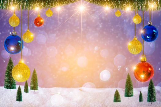 Merry christmas and happy new year greeting background. Christmas Lantern On Snow With Fir