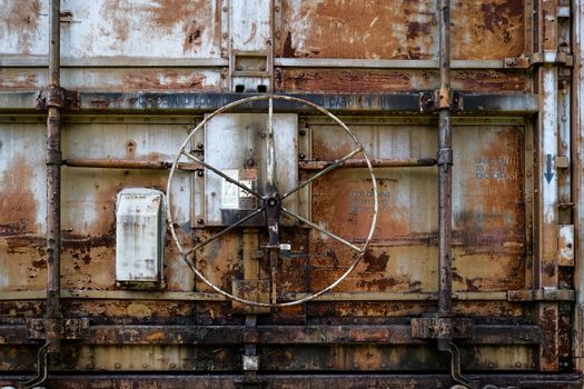 Locking Wheel on an old Rusty Train Bar