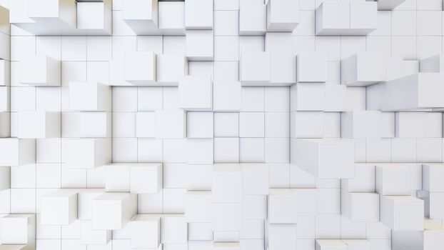 Abstract 3D illustration of white cubes background. Random displacement. Good background