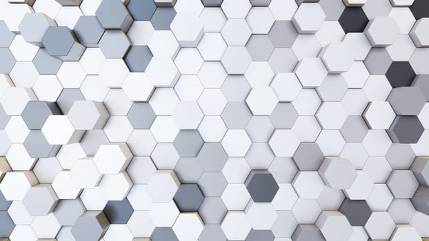 Abstract 3D illustration of colorful hexagons background. Random displacement. Good background